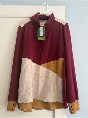 L.L. Bean Colorblock Funnel Neck Sweater - Burgundy/Cream/Gold